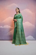Jyoti Fashion Women's Green Handloom Raw Silk Weaving Designer Saree with Blouse | Grocsy