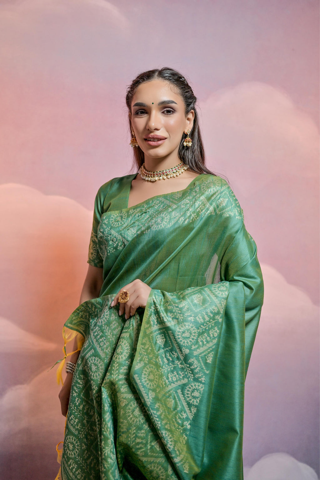 Jyoti Fashion Women's Green Handloom Raw Silk Weaving Designer Saree with Blouse | Grocsy