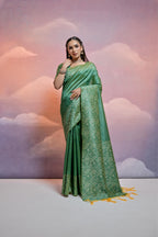 Jyoti Fashion Women's Green Handloom Raw Silk Weaving Designer Saree with Blouse | Grocsy