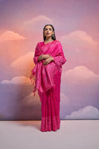 Jyoti Fashion Women's Rani Pink Handloom Raw Silk Weaving Designer Saree with Blouse | Grocsy