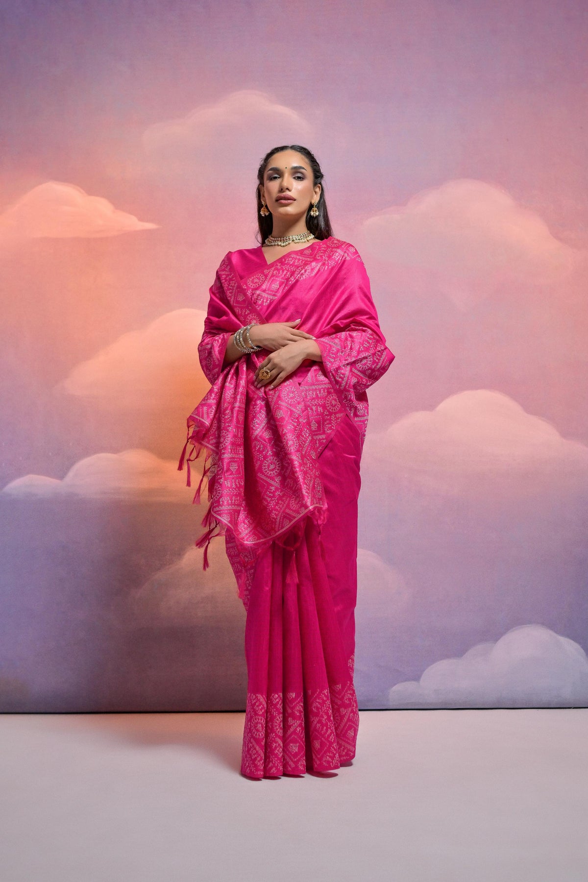 Jyoti Fashion Women's Rani Pink Handloom Raw Silk Weaving Designer Saree with Blouse | Grocsy