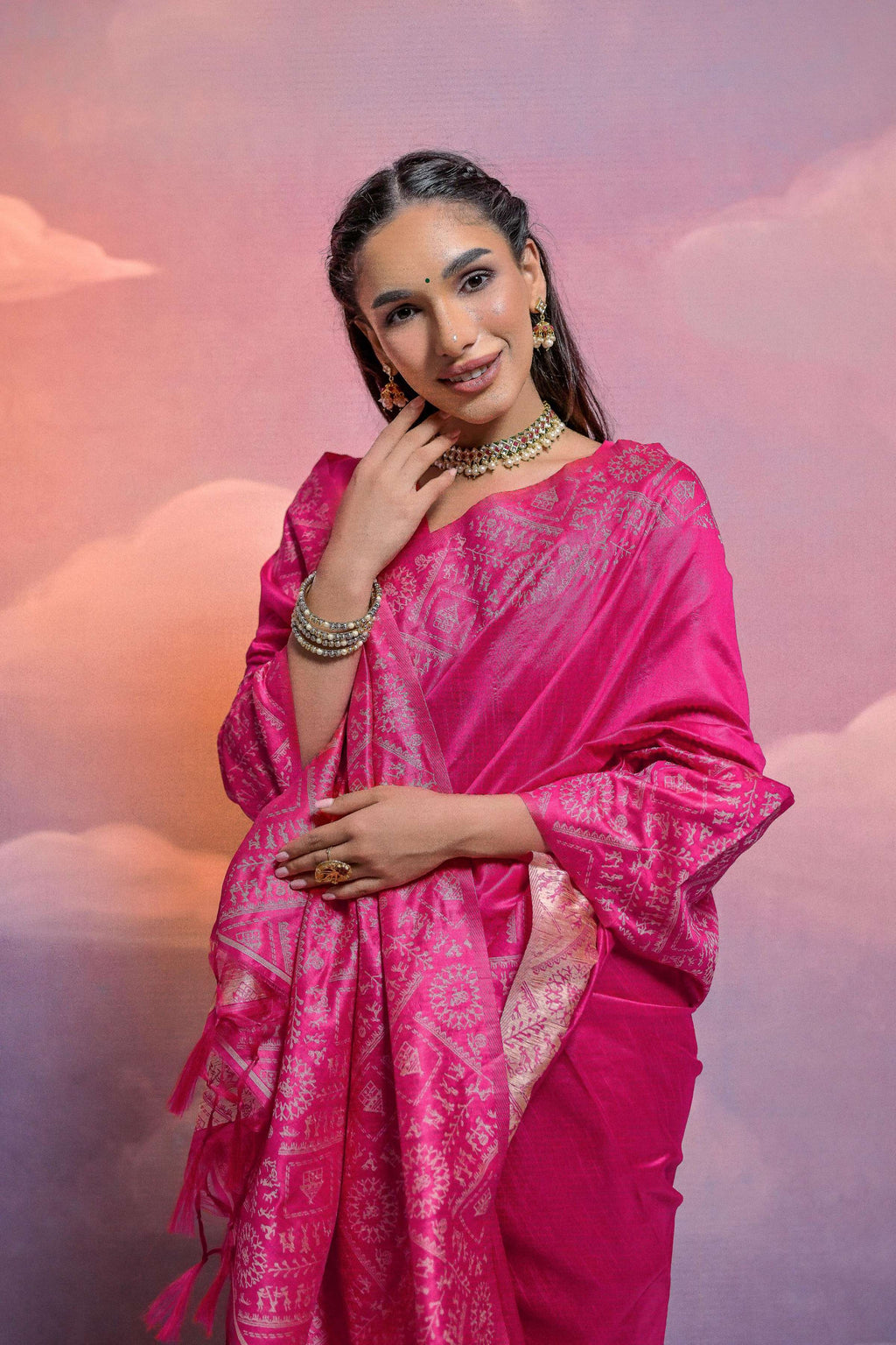 Jyoti Fashion Women's Rani Pink Handloom Raw Silk Weaving Designer Saree with Blouse | Grocsy