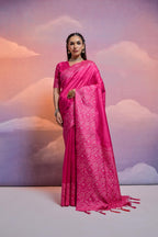 Jyoti Fashion Women's Rani Pink Handloom Raw Silk Weaving Designer Saree with Blouse | Grocsy