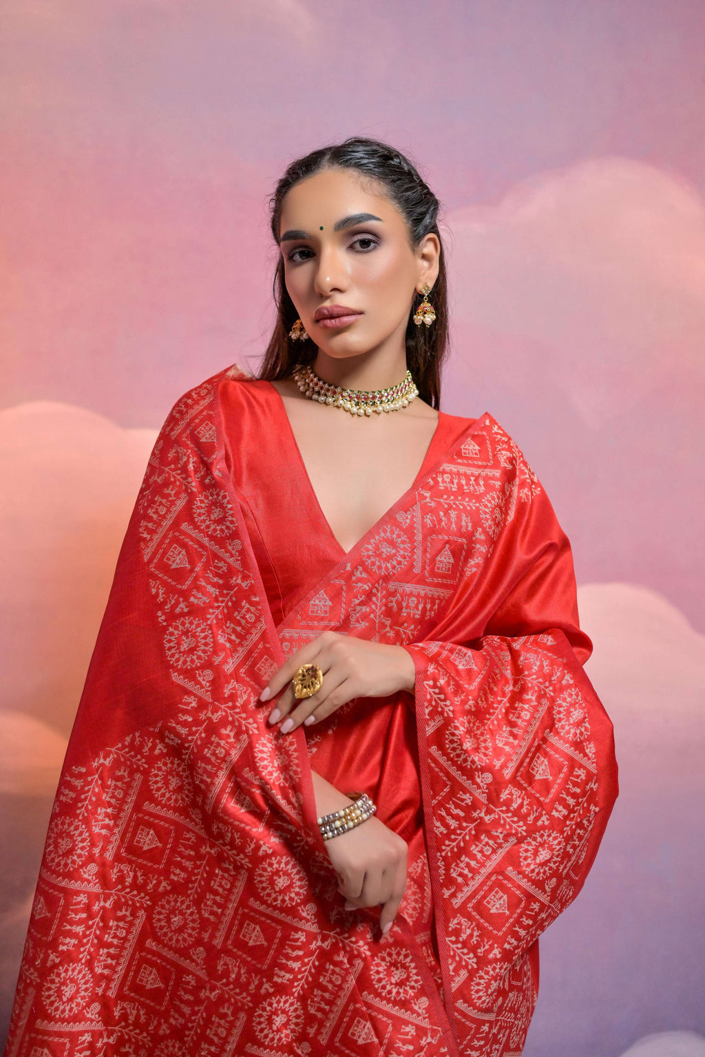 Jyoti Fashion Women's Red Handloom Raw Silk Weaving Designer Saree with Blouse | Grocsy
