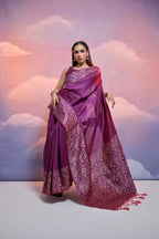 Jyoti Fashion Women's Wine Handloom Raw Silk Weaving Designer Saree with Blouse | Grocsy