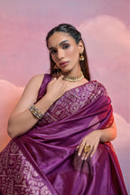 Jyoti Fashion Women's Wine Handloom Raw Silk Weaving Designer Saree with Blouse | Grocsy