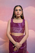 Jyoti Fashion Women's Wine Handloom Raw Silk Weaving Designer Saree with Blouse | Grocsy