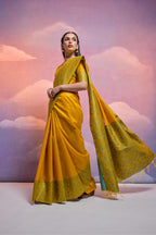 Jyoti Fashion Women's Yellow Handloom Raw Silk Weaving Designer Saree with Blouse | Grocsy