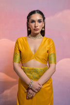 Jyoti Fashion Women's Yellow Handloom Raw Silk Weaving Designer Saree with Blouse | Grocsy