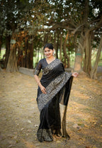 Jyoti Fashion Women's Black Handloom Raw Silk Weaving Designer Saree with Blouse | Grocsy