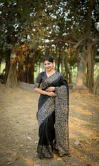 Jyoti Fashion Women's Black Handloom Raw Silk Weaving Designer Saree with Blouse | Grocsy