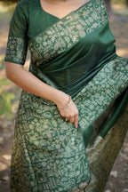 Jyoti Fashion Women's Bottle Green Handloom Raw Silk Weaving Designer Saree with Blouse | Grocsy