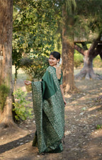Jyoti Fashion Women's Bottle Green Handloom Raw Silk Weaving Designer Saree with Blouse | Grocsy