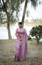 Jyoti Fashion Women's Purple Handloom Raw Silk Weaving Designer Saree with Blouse | Grocsy