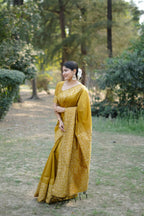 Jyoti Fashion Women's Mustard Handloom Raw Silk Weaving Designer Saree with Blouse | Grocsy