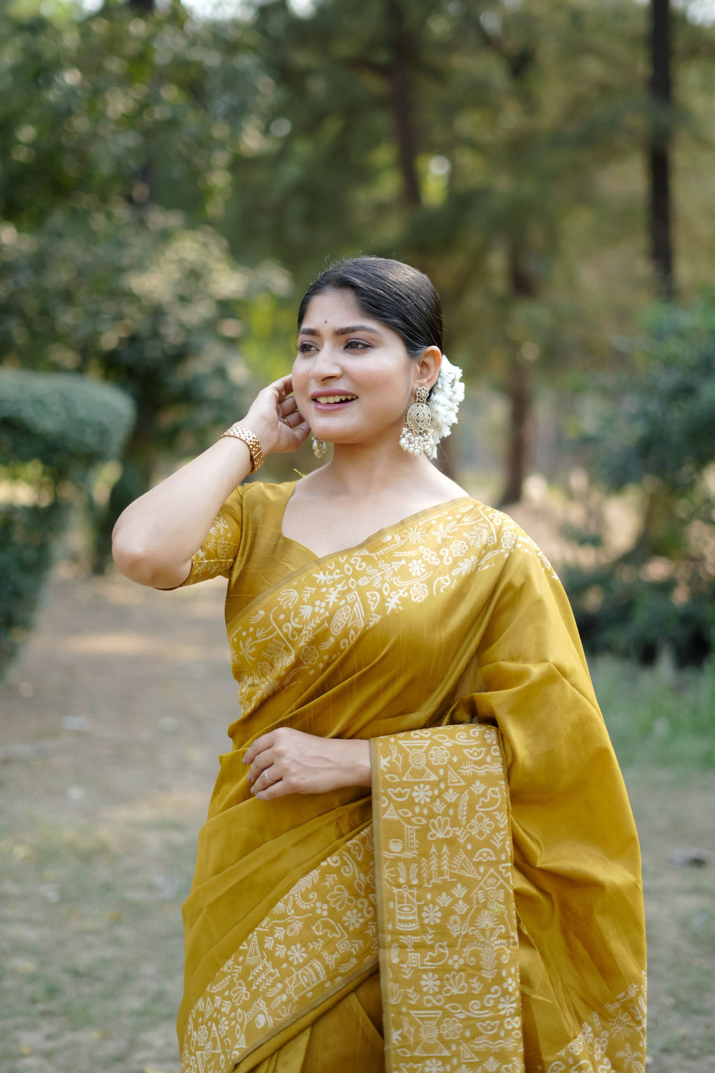 Jyoti Fashion Women's Mustard Handloom Raw Silk Weaving Designer Saree with Blouse | Grocsy