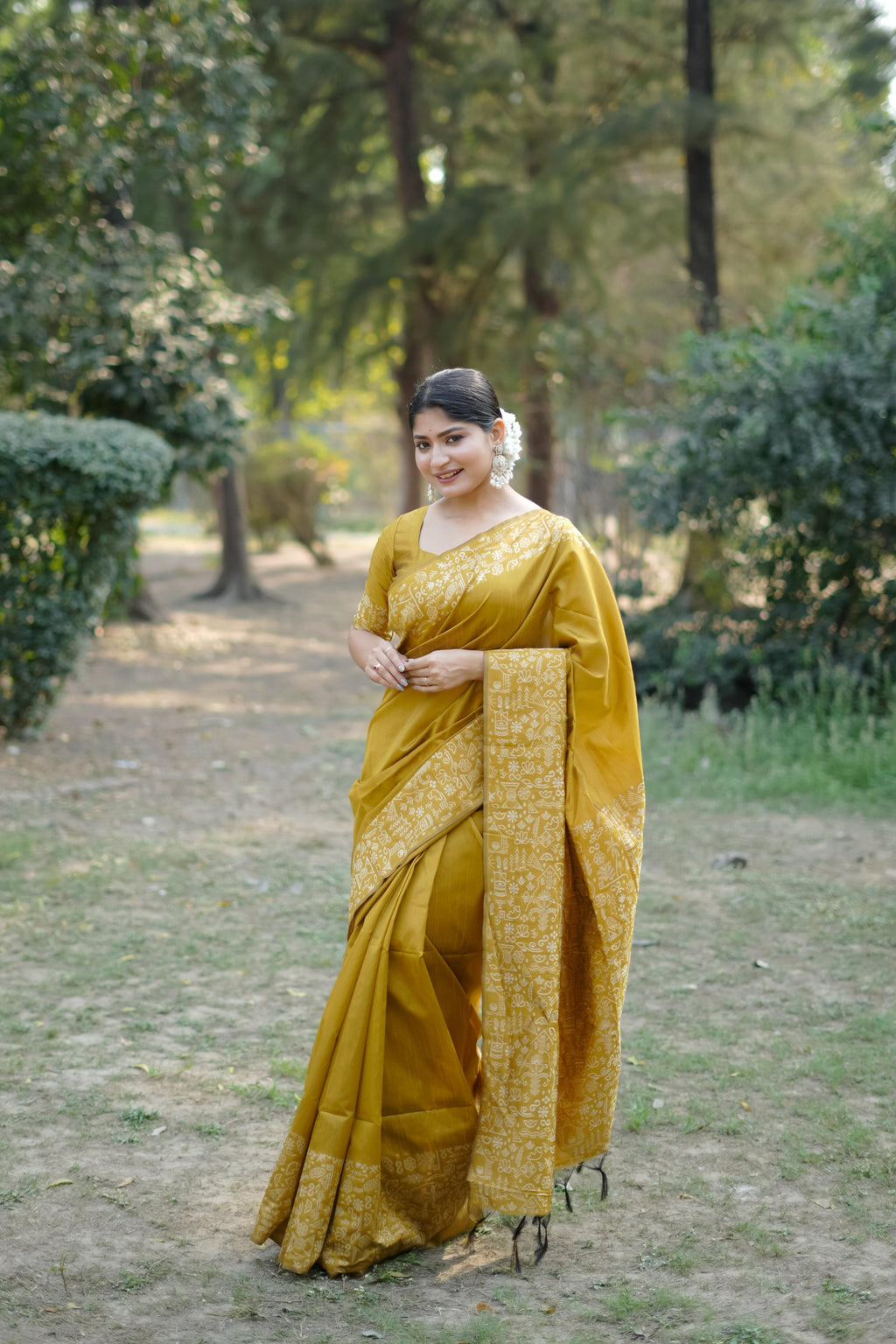 Jyoti Fashion Women's Mustard Handloom Raw Silk Weaving Designer Saree with Blouse | Grocsy