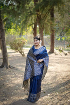 Jyoti Fashion Women's Blue Handloom Raw Silk Weaving Designer Saree with Blouse | Grocsy