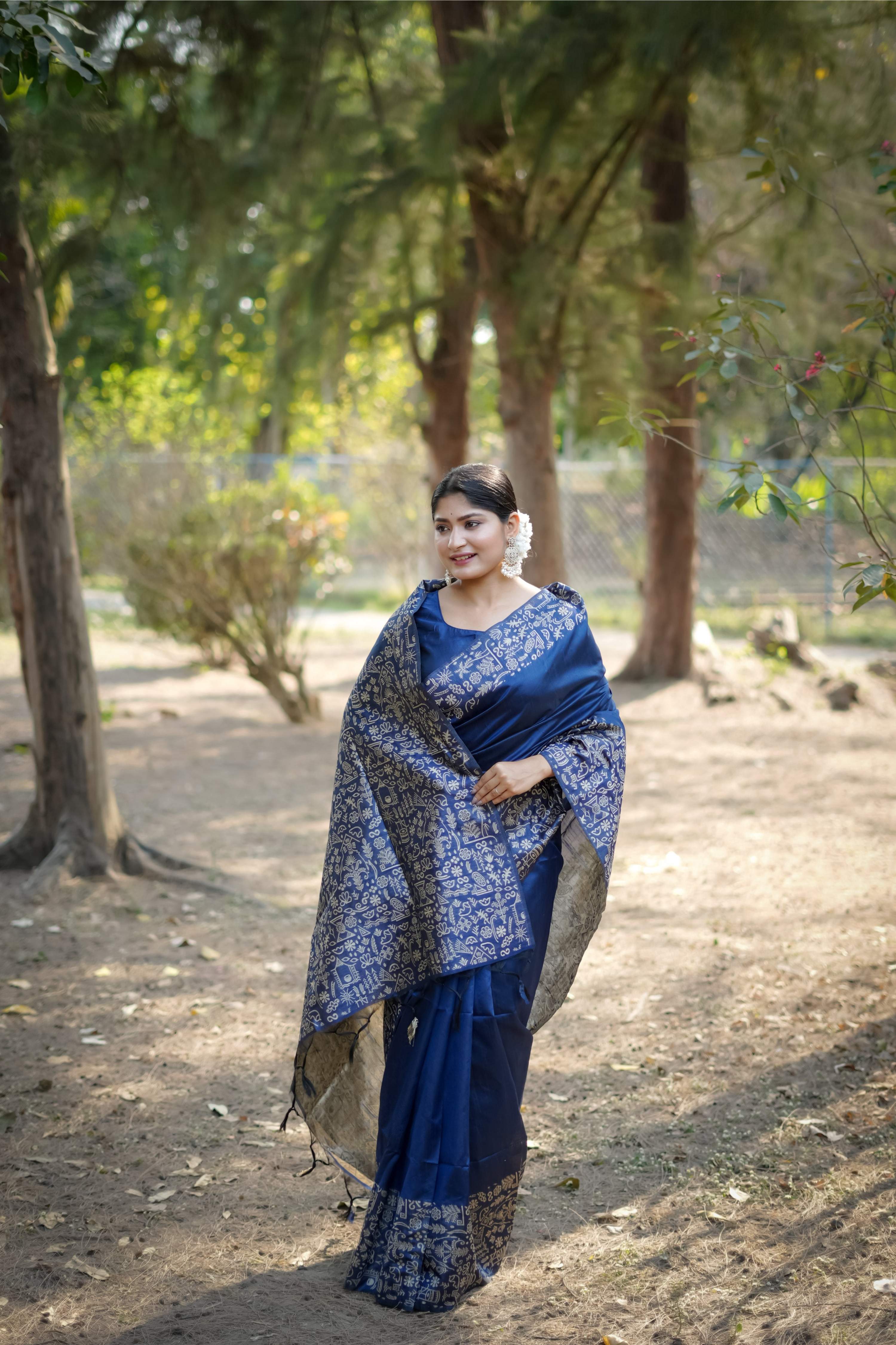 Jyoti Fashion Women's Blue Handloom Raw Silk Weaving Designer Saree with Blouse | Grocsy