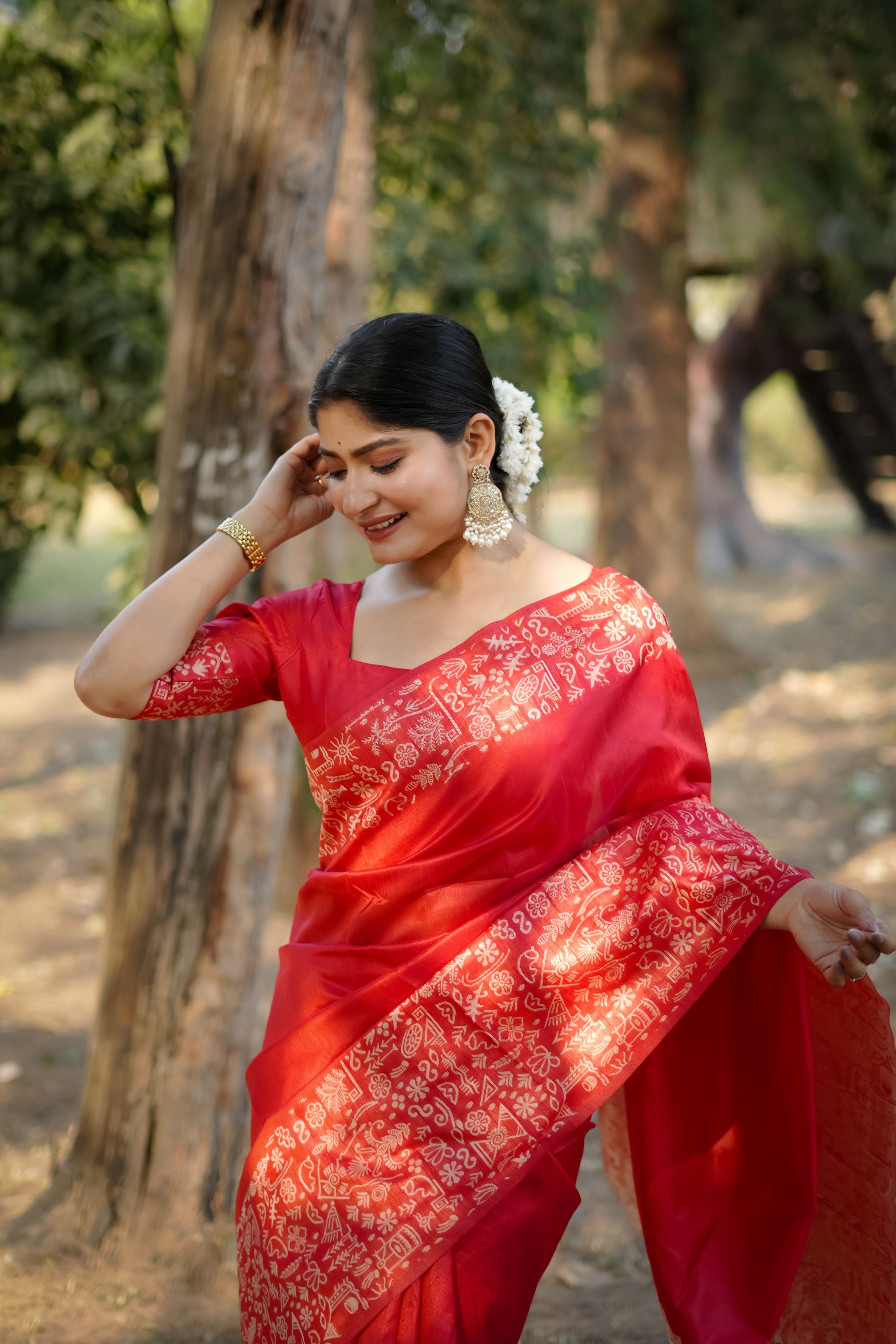 Jyoti Fashion Women's Red Handloom Raw Silk Weaving Designer Saree with Blouse | Grocsy