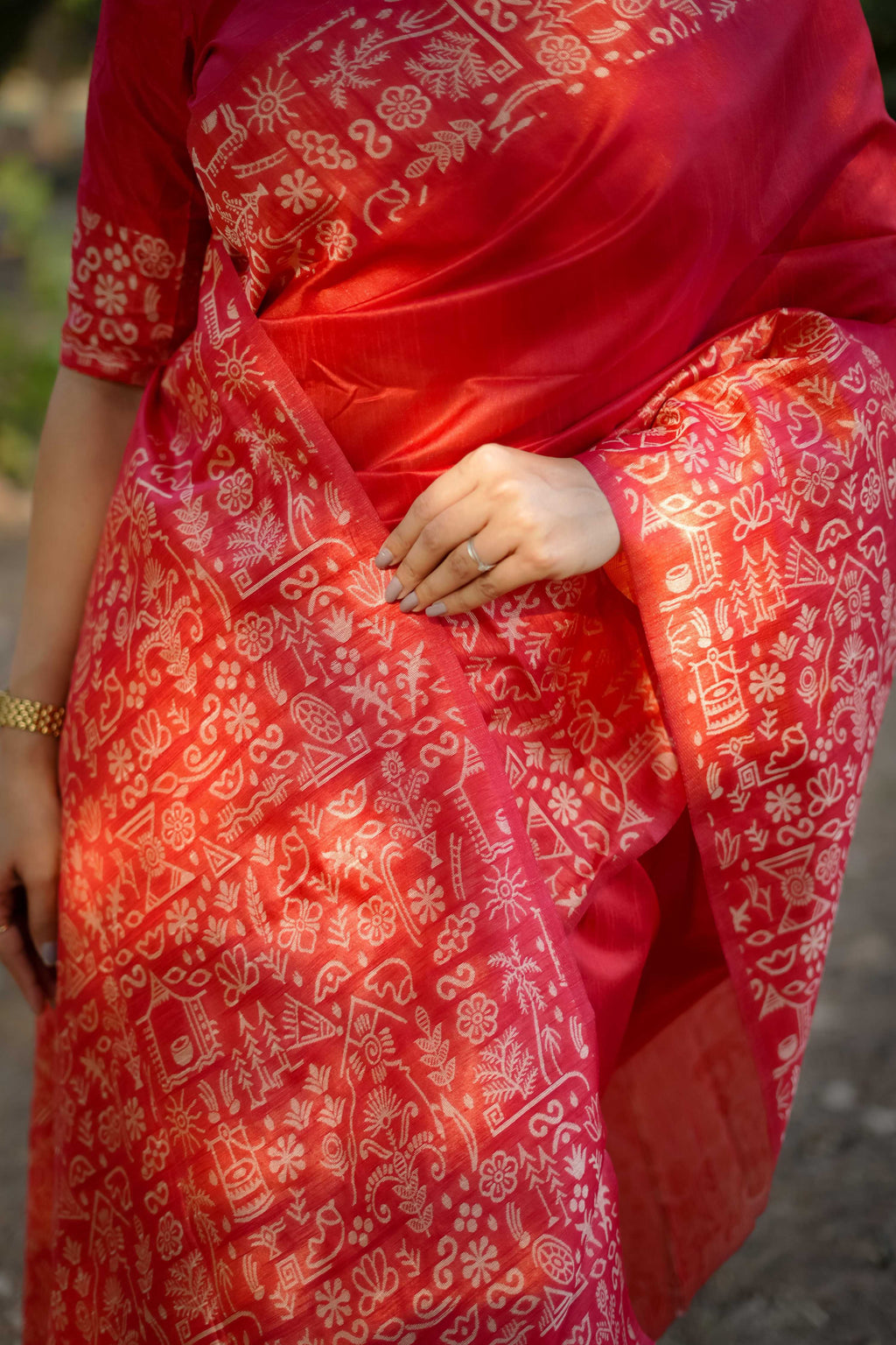 Jyoti Fashion Women's Red Handloom Raw Silk Weaving Designer Saree with Blouse | Grocsy