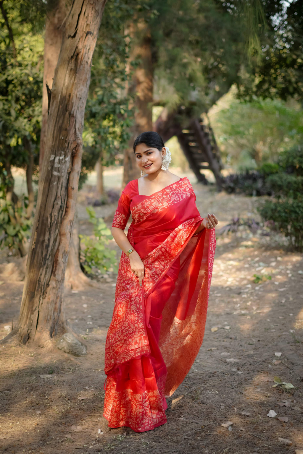 Jyoti Fashion Women's Red Handloom Raw Silk Weaving Designer Saree with Blouse | Grocsy