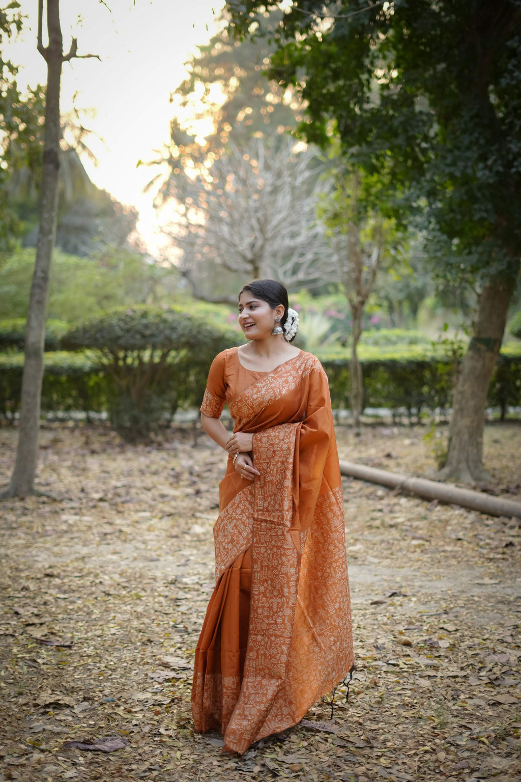 Jyoti Fashion Women's Orange Handloom Raw Silk Weaving Designer Saree with Blouse | Grocsy