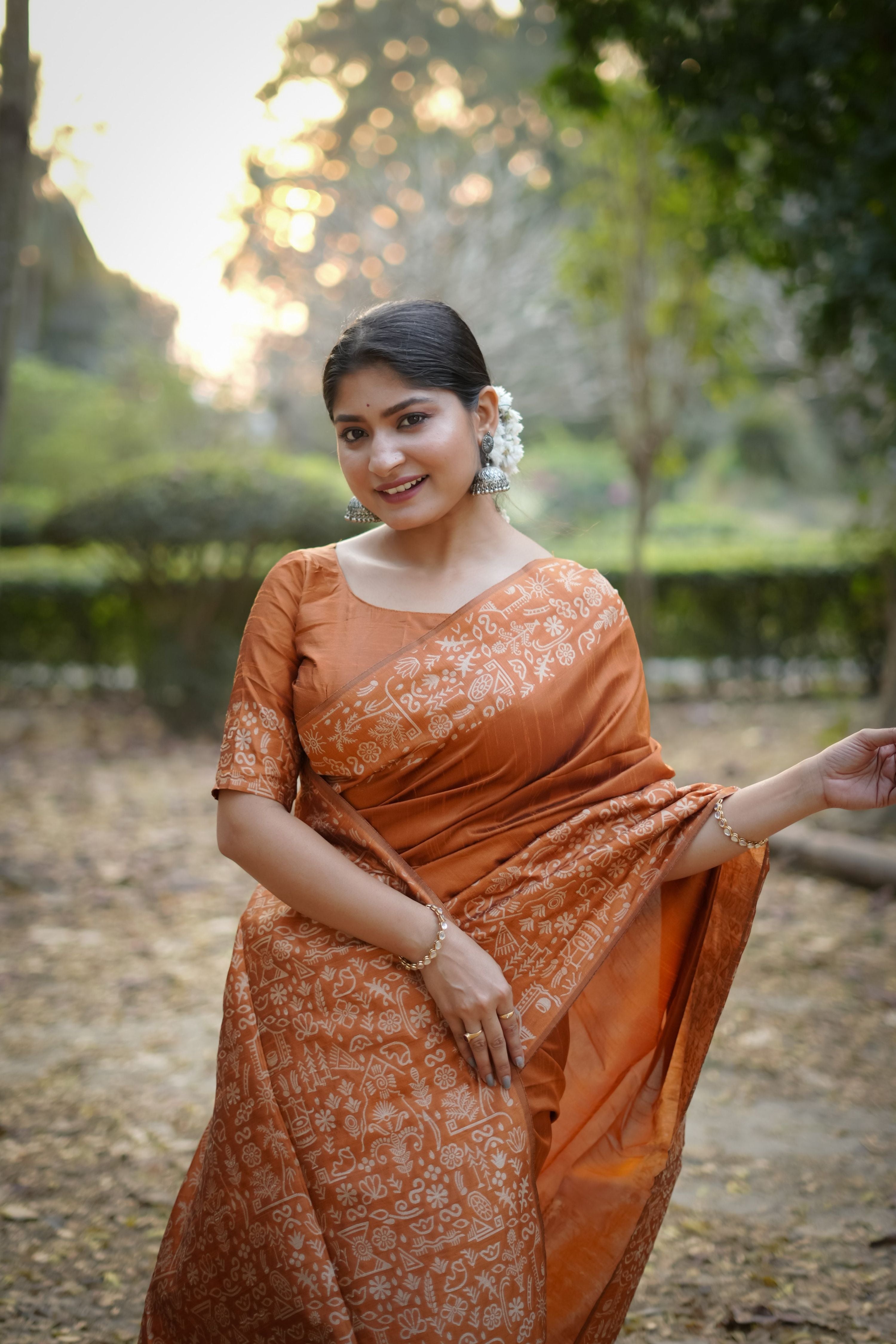 Jyoti Fashion Women's Orange Handloom Raw Silk Weaving Designer Saree with Blouse | Grocsy