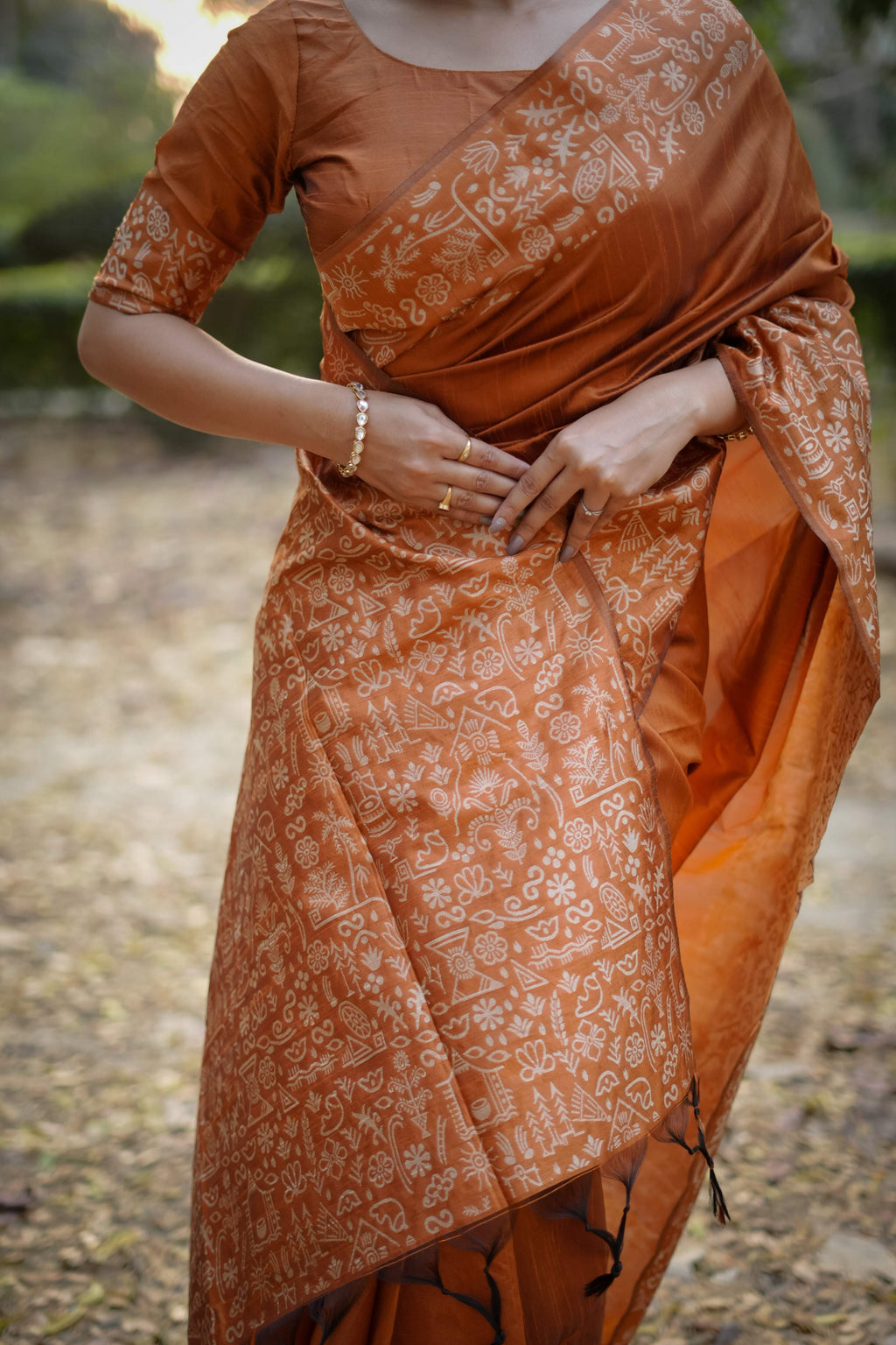 Jyoti Fashion Women's Orange Handloom Raw Silk Weaving Designer Saree with Blouse | Grocsy