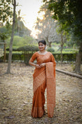 Jyoti Fashion Women's Orange Handloom Raw Silk Weaving Designer Saree with Blouse | Grocsy