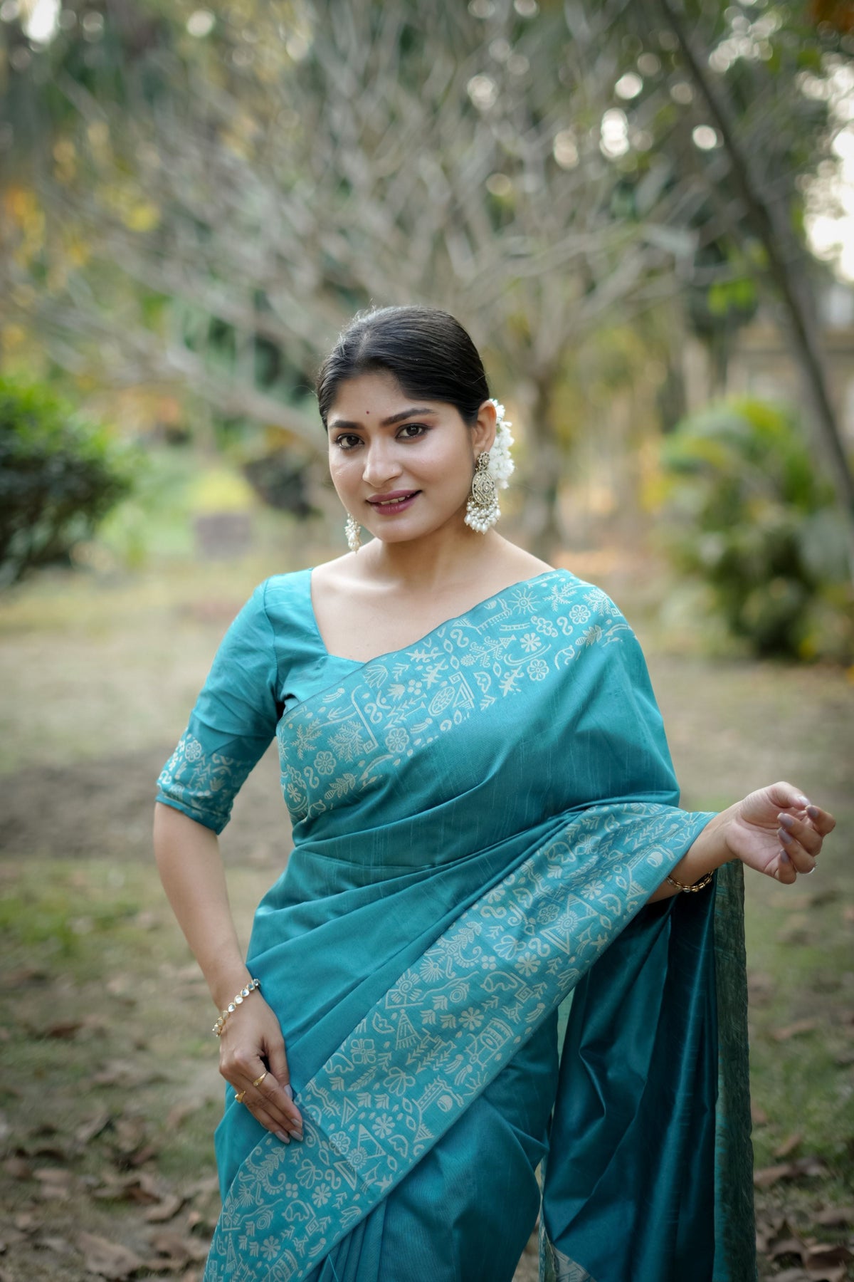 Jyoti Fashion Women's Firozi Handloom Raw Silk Weaving Designer Saree with Blouse | Grocsy