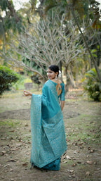 Jyoti Fashion Women's Firozi Handloom Raw Silk Weaving Designer Saree with Blouse | Grocsy