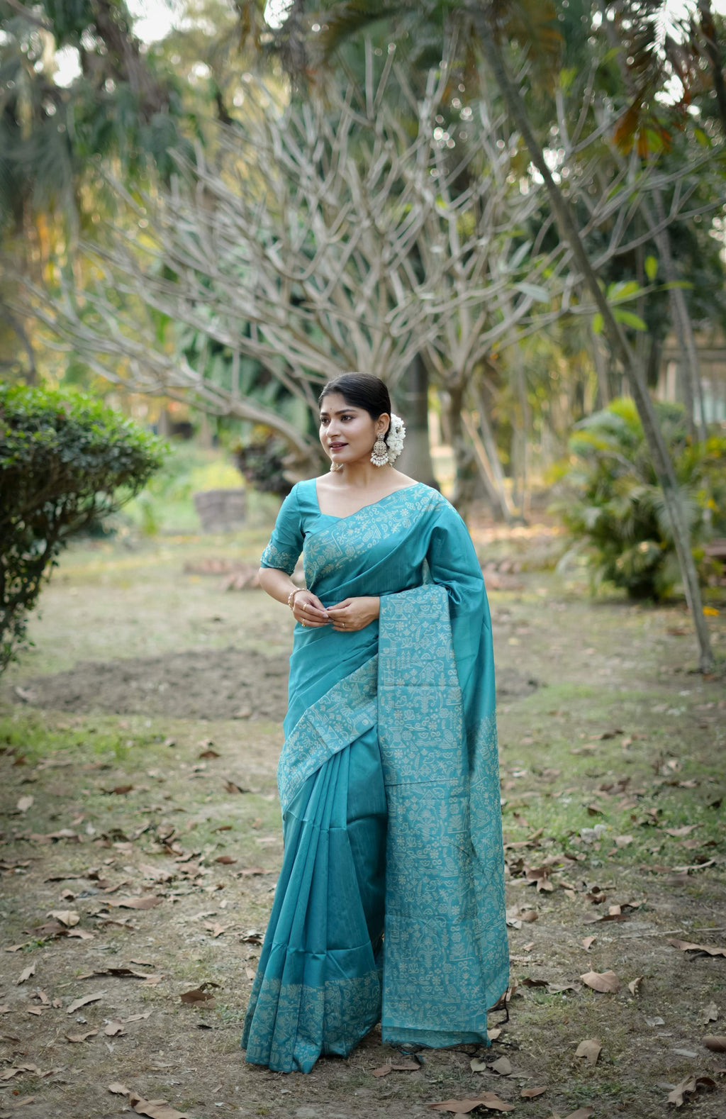 Jyoti Fashion Women's Firozi Handloom Raw Silk Weaving Designer Saree with Blouse | Grocsy
