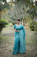 Jyoti Fashion Women's Firozi Handloom Raw Silk Weaving Designer Saree with Blouse | Grocsy