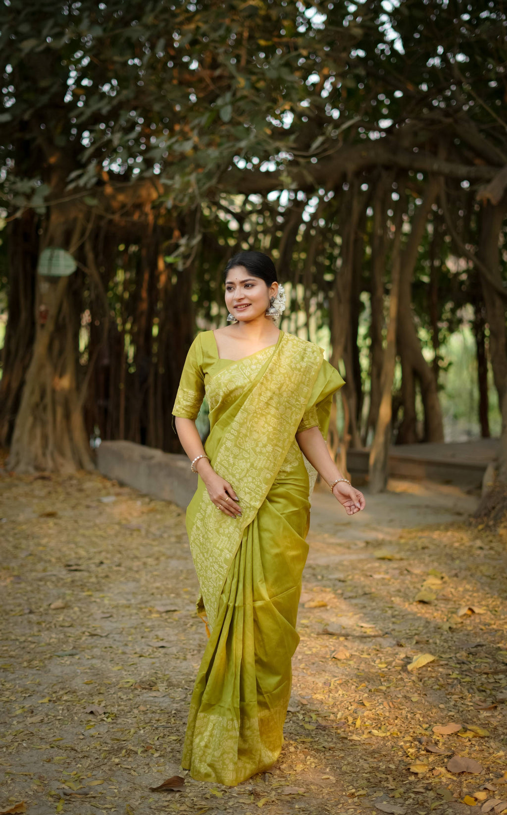 Jyoti Fashion Women's Mehendi Handloom Raw Silk Weaving Designer Saree with Blouse | Grocsy