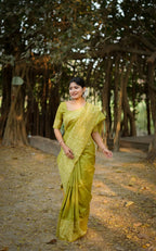 Jyoti Fashion Women's Mehendi Handloom Raw Silk Weaving Designer Saree with Blouse | Grocsy
