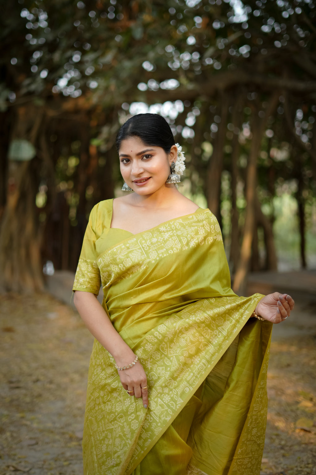 Jyoti Fashion Women's Mehendi Handloom Raw Silk Weaving Designer Saree with Blouse | Grocsy