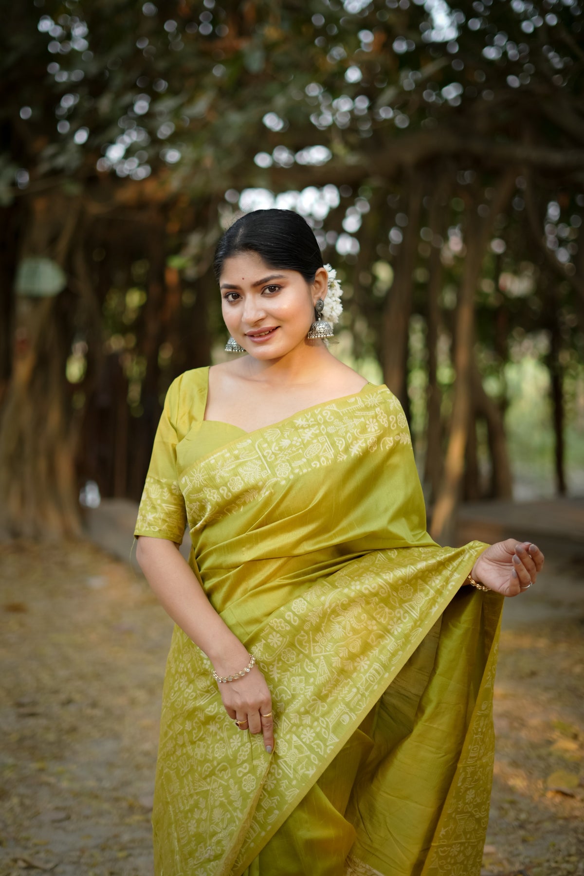Jyoti Fashion Women's Mehendi Handloom Raw Silk Weaving Designer Saree with Blouse | Grocsy