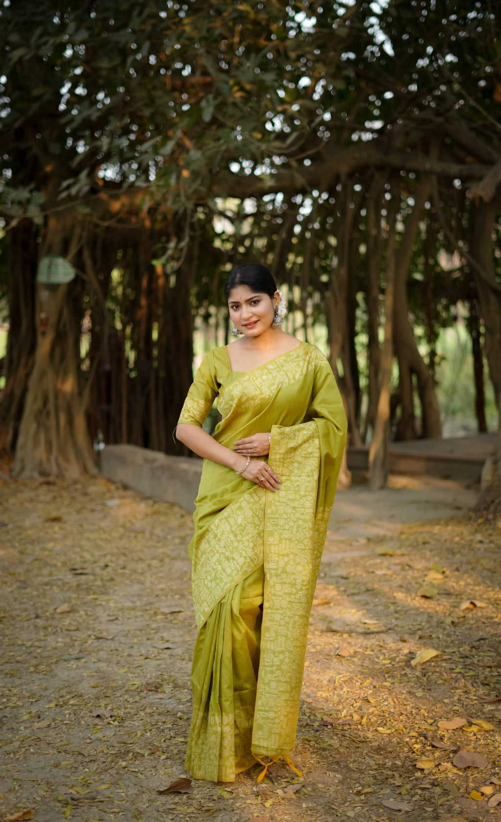 Jyoti Fashion Women's Mehendi Handloom Raw Silk Weaving Designer Saree with Blouse | Grocsy