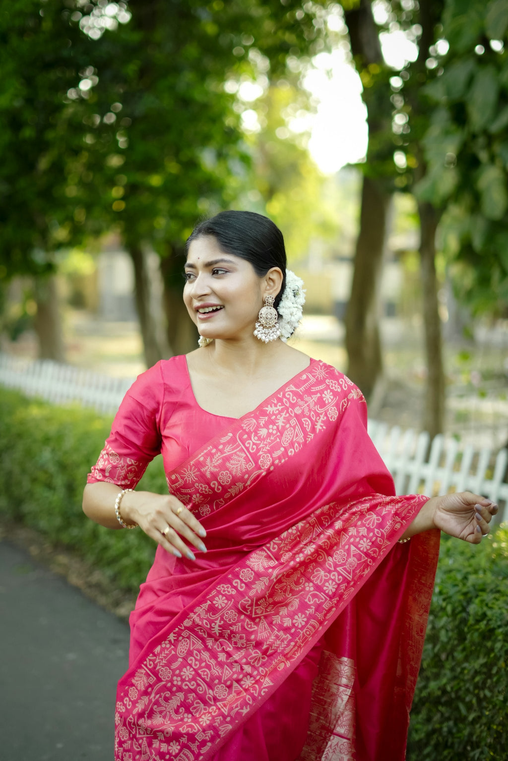 Jyoti Fashion Women's Pink Handloom Raw Silk Weaving Designer Saree with Blouse | Grocsy