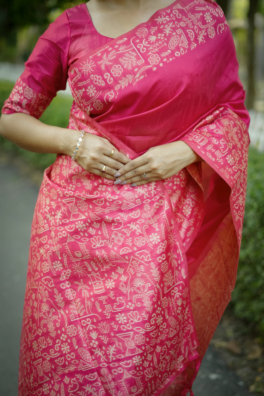Jyoti Fashion Women's Pink Handloom Raw Silk Weaving Designer Saree with Blouse | Grocsy