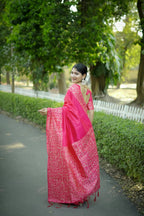 Jyoti Fashion Women's Pink Handloom Raw Silk Weaving Designer Saree with Blouse | Grocsy