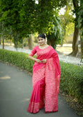 Jyoti Fashion Women's Pink Handloom Raw Silk Weaving Designer Saree with Blouse | Grocsy