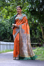 Jyoti Fashion Women's Orange Soft Tussar Silk Printed Designer Saree with Blouse | Grocsy