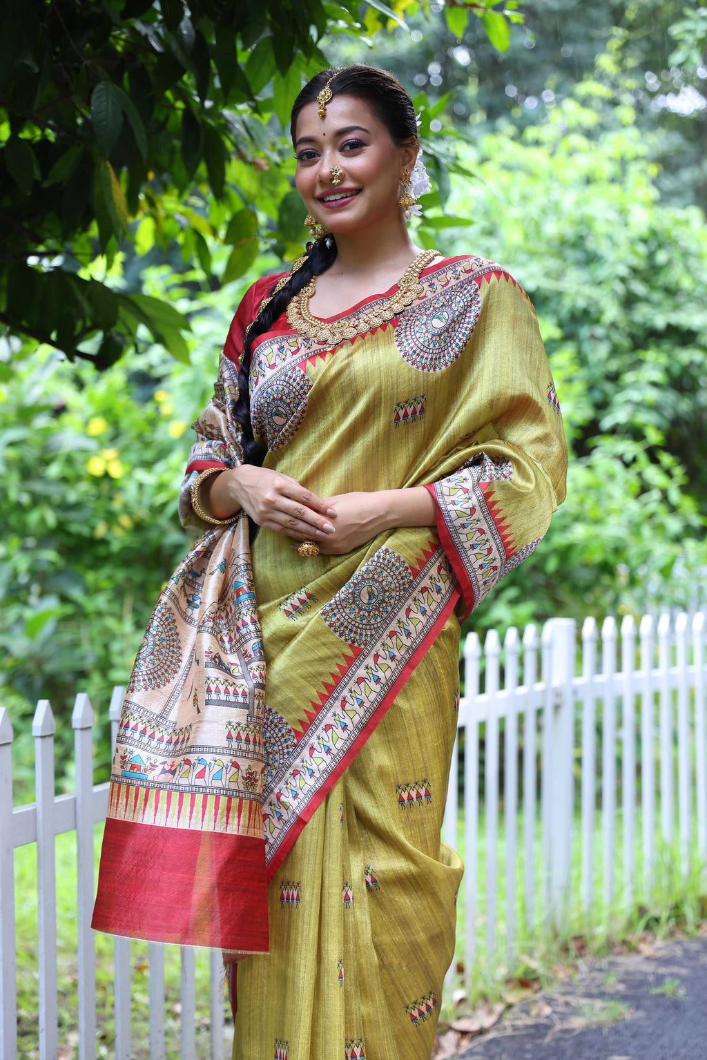 Jyoti Fashion Women's Green Soft Tussar Silk Printed Designer Saree with Blouse | Grocsy