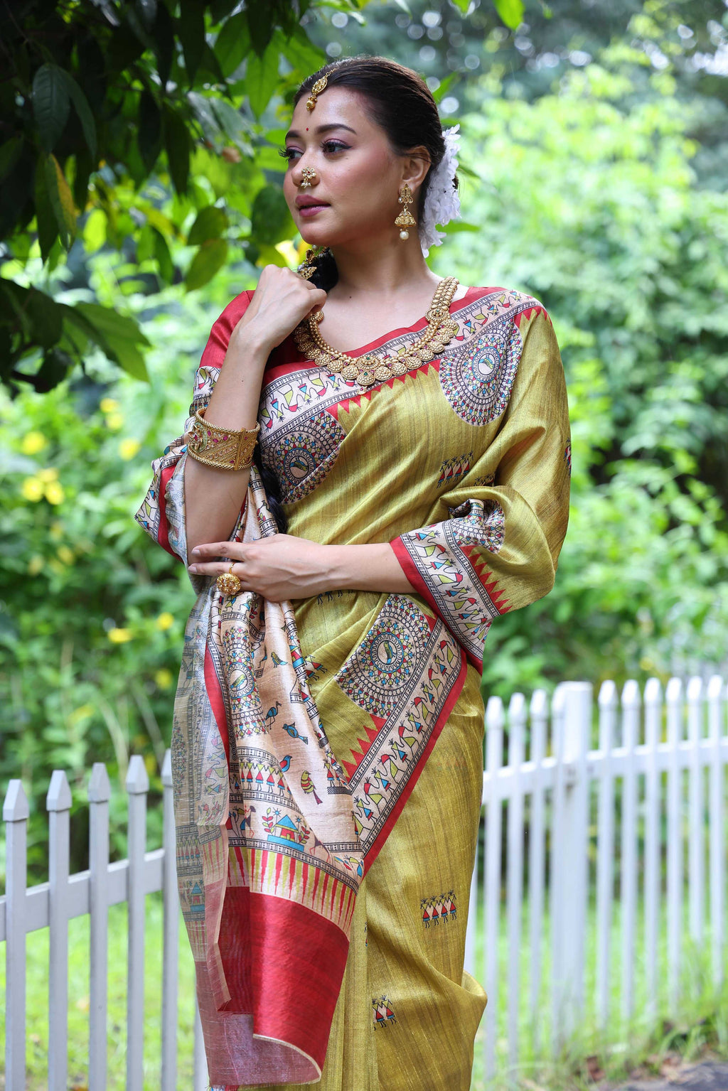 Jyoti Fashion Women's Green Soft Tussar Silk Printed Designer Saree with Blouse | Grocsy