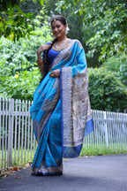Jyoti Fashion Women's Firozi Soft Tussar Silk Printed Designer Saree with Blouse | Grocsy