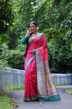 Jyoti Fashion Women's Pink Soft Tussar Silk Printed Designer Saree with Blouse | Grocsy