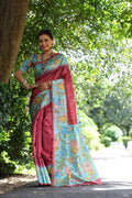Jyoti Fashion Women's Maroon Soft Tussar Silk Kalamkari Printed Designer Saree with Blouse | Grocsy