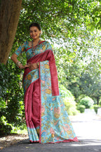 Jyoti Fashion Women's Maroon Soft Tussar Silk Kalamkari Printed Designer Saree with Blouse | Grocsy
